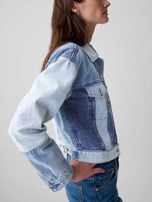 Cropped Patchwork Icon Denim Jacket Product Image