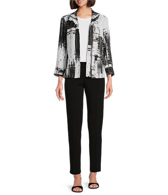 Ali Miles Abstract Print Soft Collar 3/4 Sleeve Zip-Up Jacket Product Image
