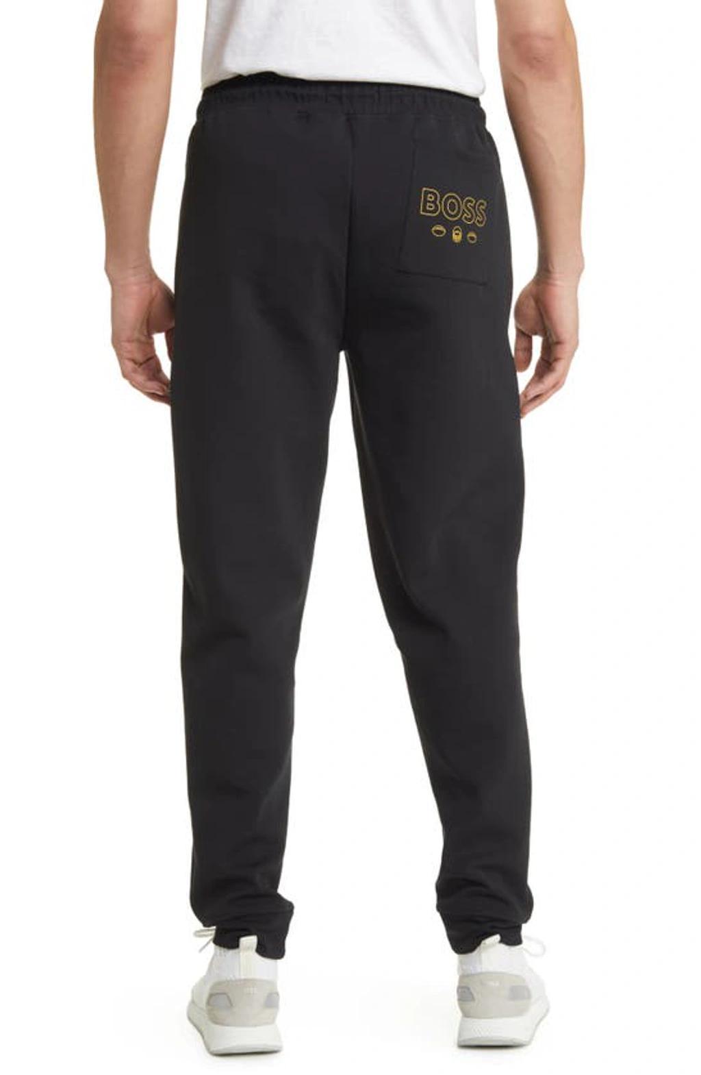 Men's Boss X Nfl Cotton-blend Tracksuit Bottoms With Collaborative Branding In Vikings Charcoal Product Image