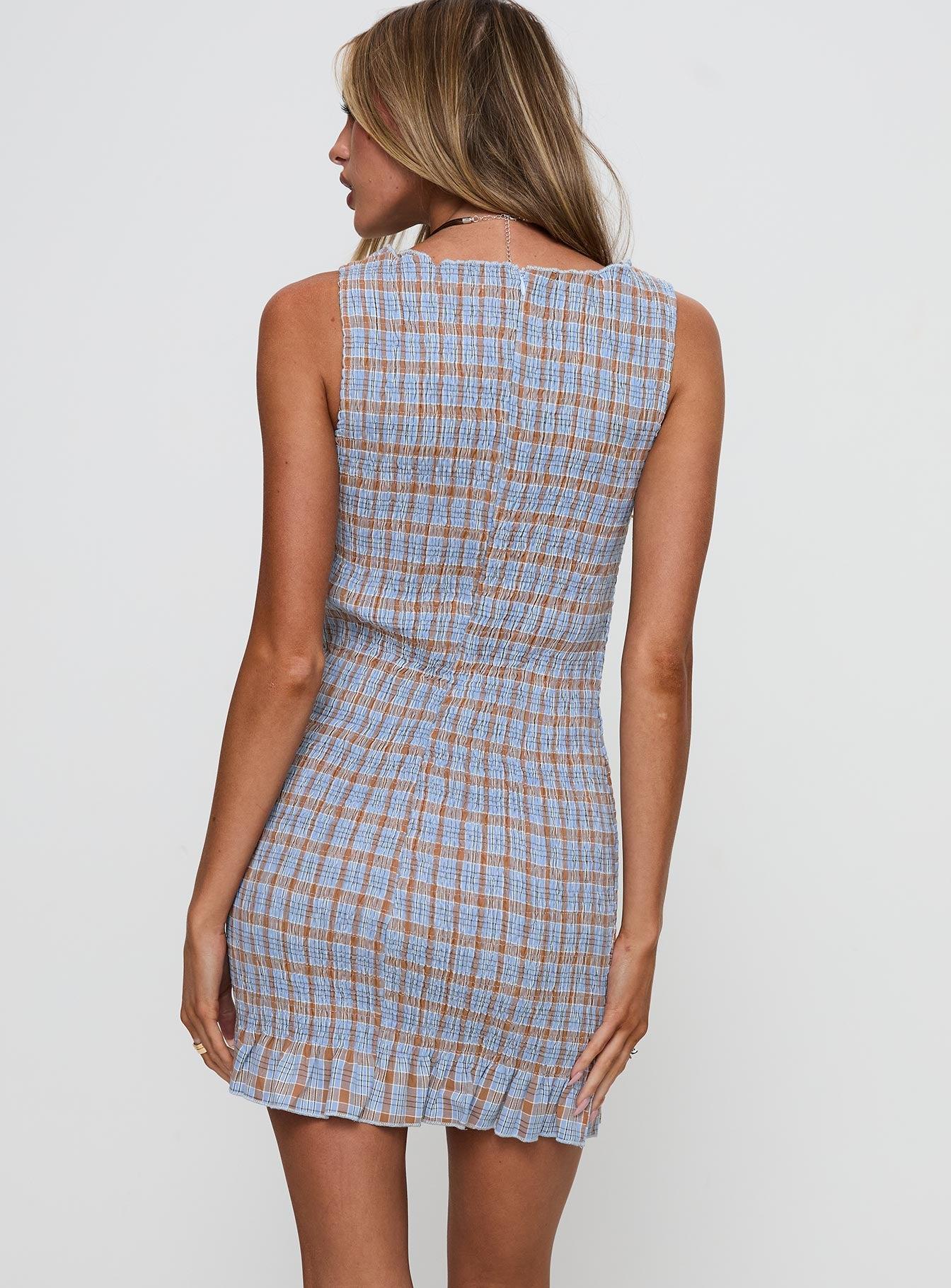 Cecilea Shirred Mini Dress Blue Product Image