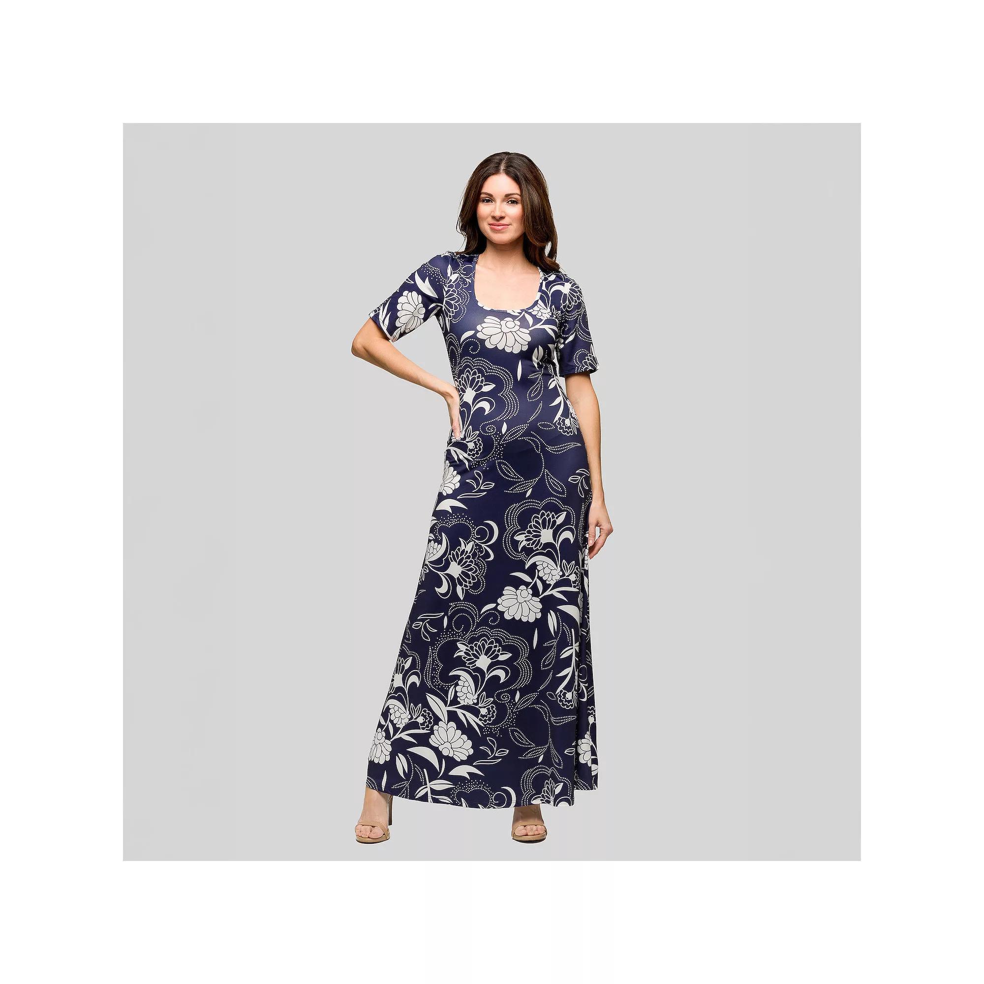 Women's 24Seven Comfort Apparel Elbow Sleeve Casual A Line Maxi Dress, Size: Medium, Gray Team Product Image