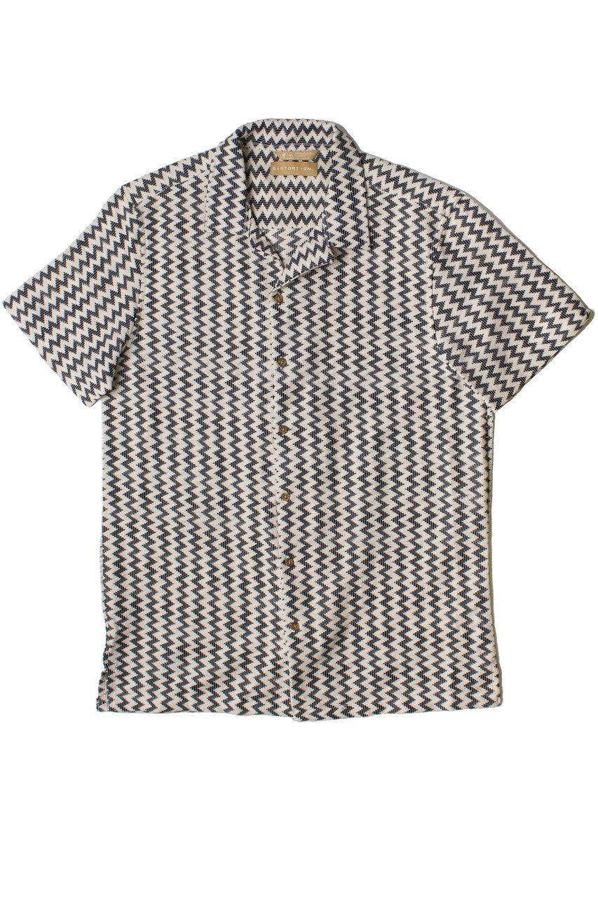 Natural Zigzag Textured Knit Button Up Shirt Product Image