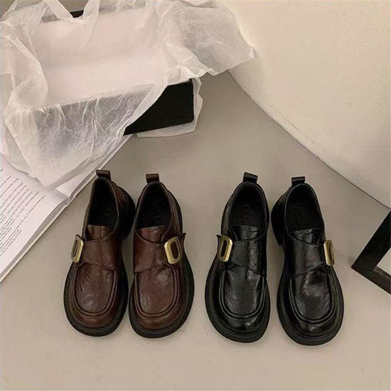 Faux Leather Platform Monk Strap Loafers Product Image