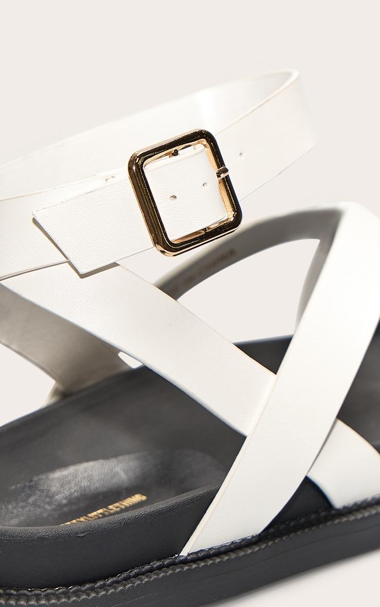 White Pu Round Toe Ankle Strap Footbed Sandals Product Image