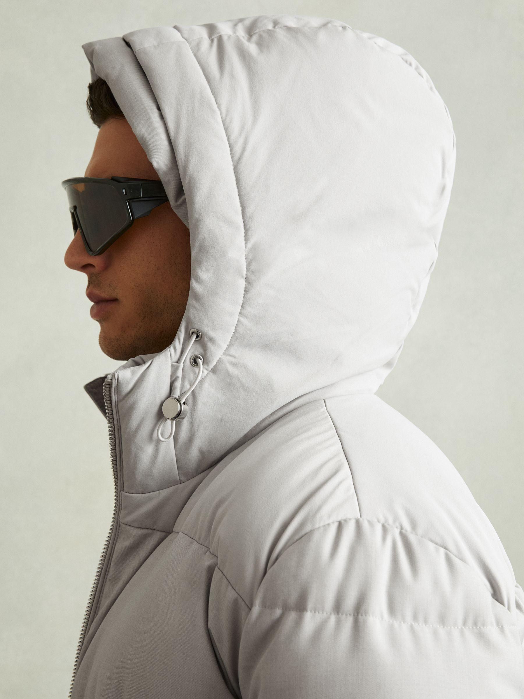 Patch-Pocket Quilted Puffer Jacket in Grey Product Image