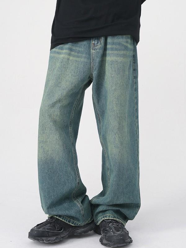 Men's Faded Vintage Denim Loose Jeans Product Image