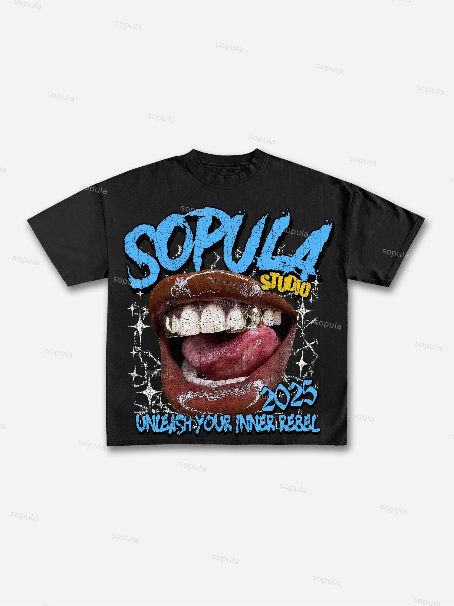 Sopula Lip Print Cotton T-shirt Product Image