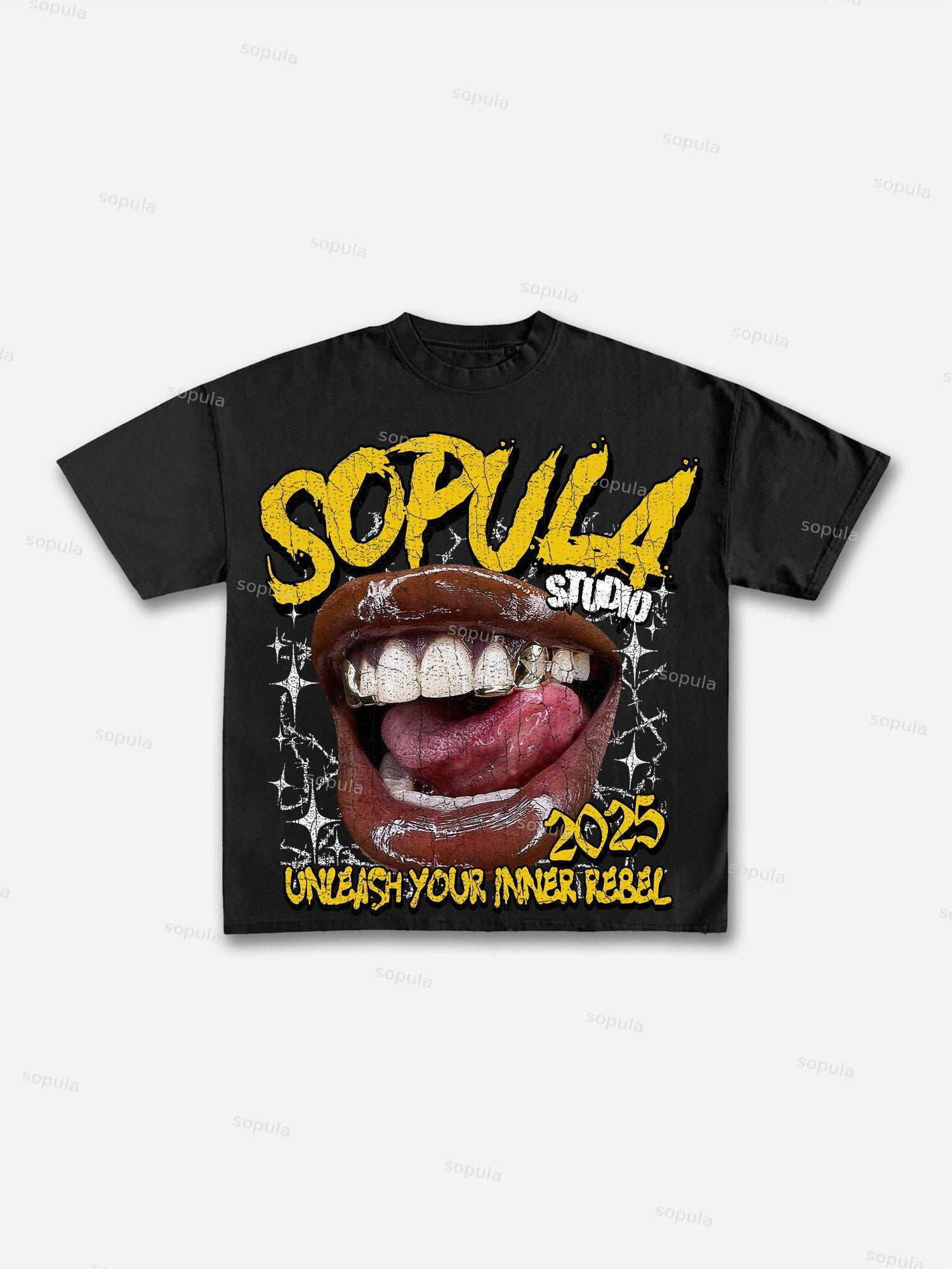 Sopula Lip Print Cotton T-shirt Product Image