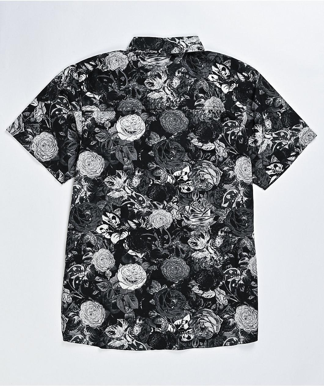 Empyre Inverted Floral Black Short Sleeve Button Up Shirt Product Image