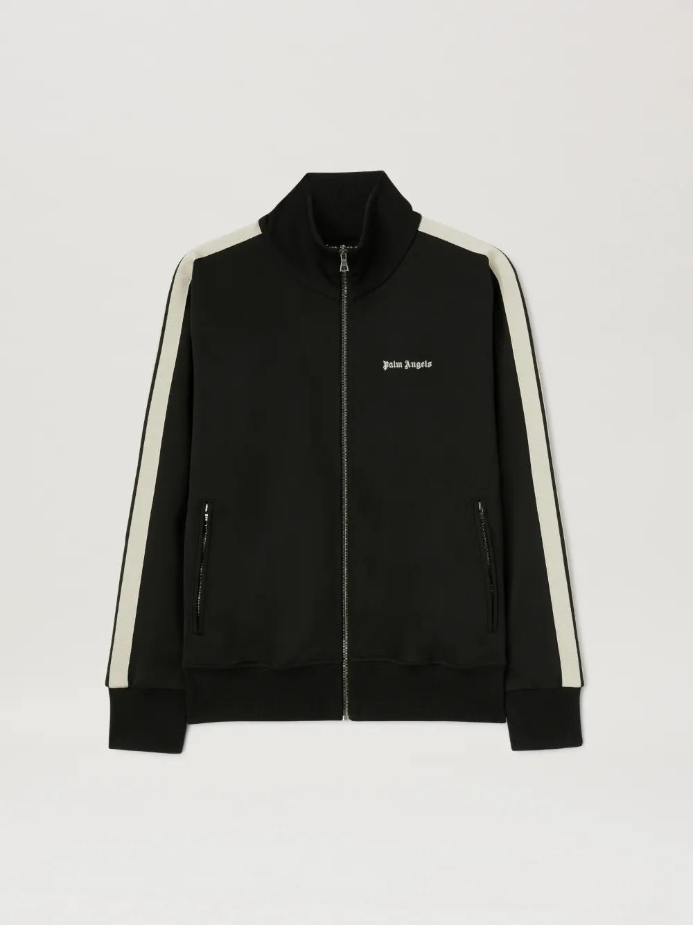 Embroidered Logo Track Jacket in  1003 black - off white  - Palm Angels® Official  Product Image