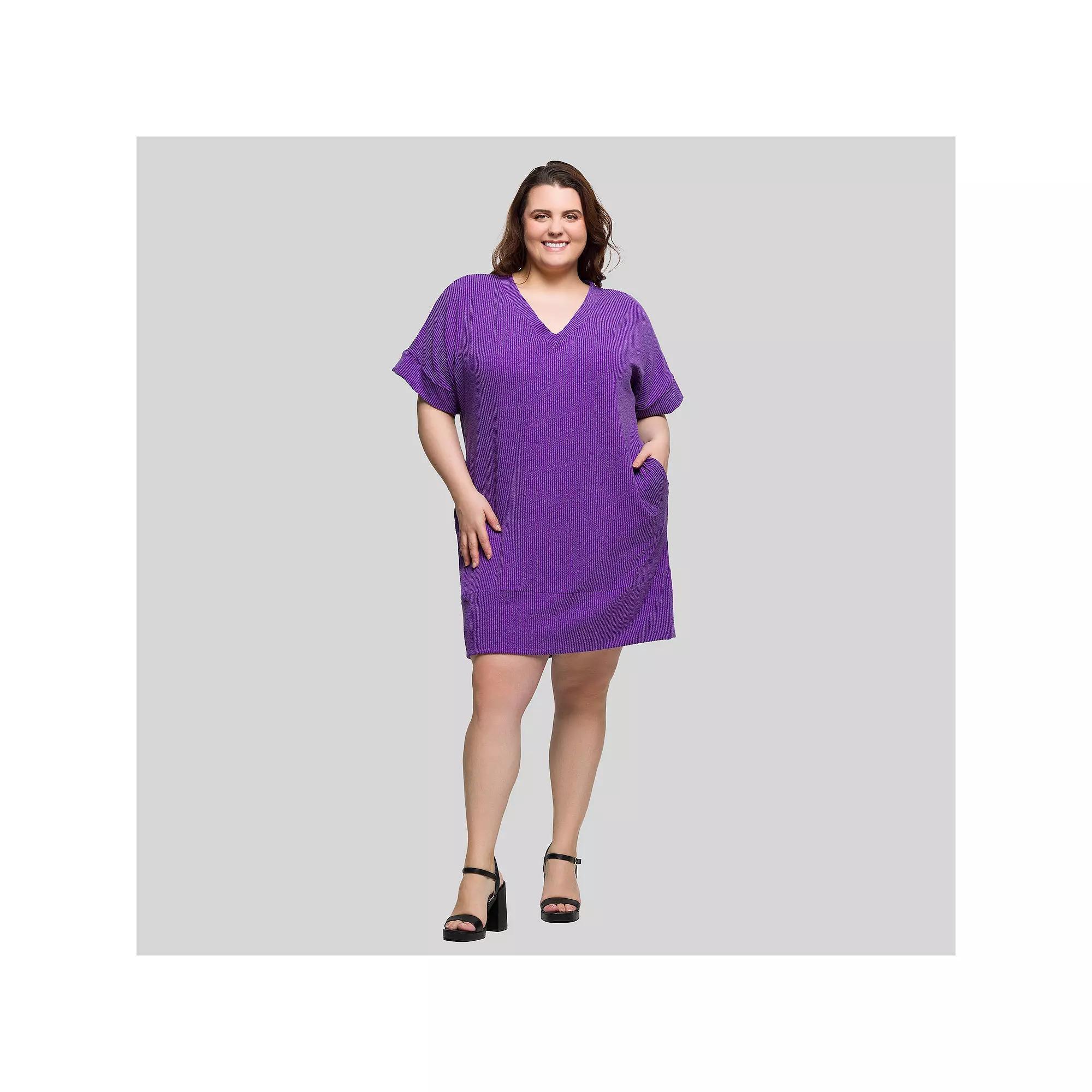 Plus Size 24Seven Comfort Apparel V-Neck Pocket T-Shirt Dress, Women's, Size: 3XL, Green Product Image