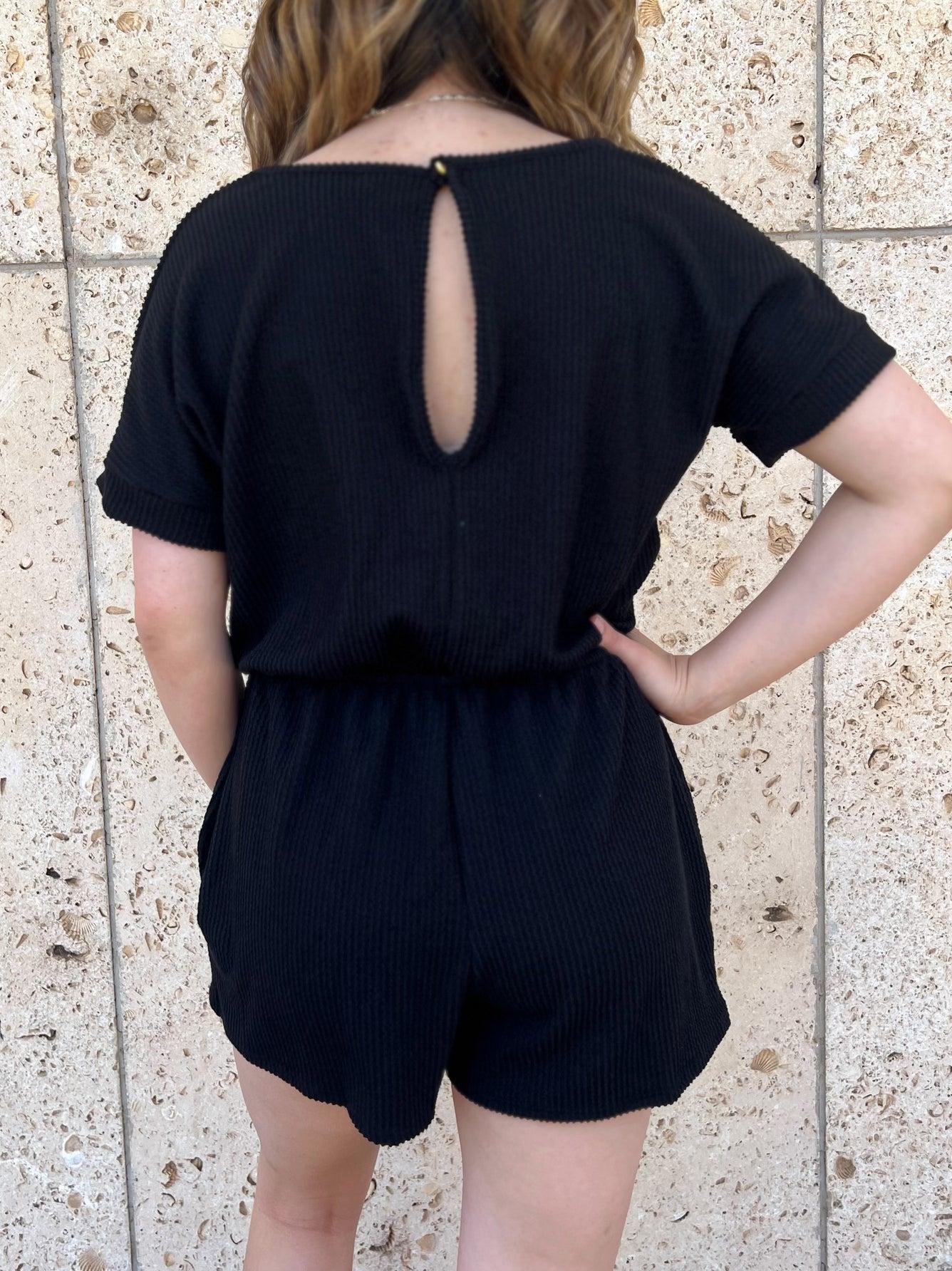 Black Urban Ribbed Romper Product Image