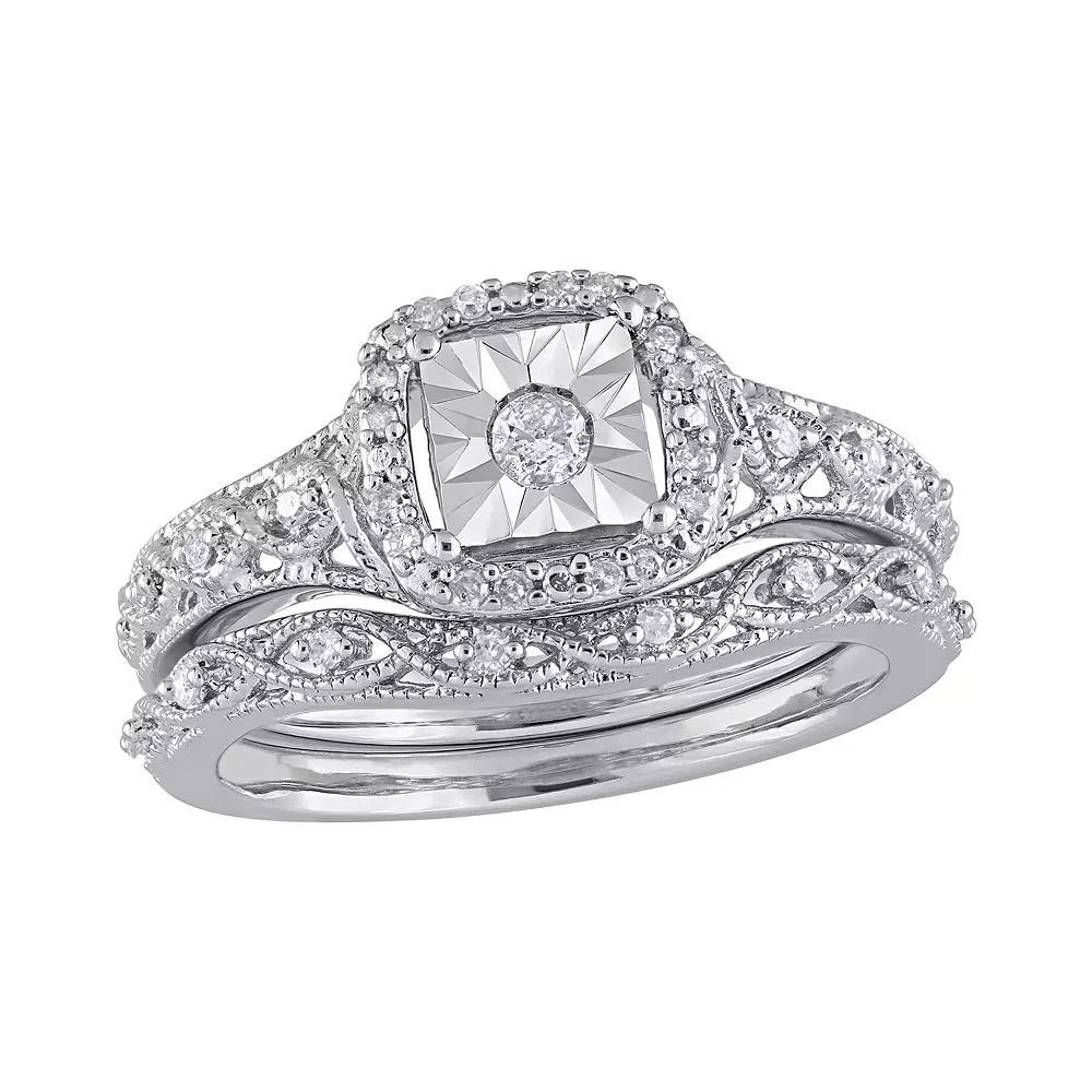 Stella Grace Sterling Silver 1/5 ct. T.W. Diamond Engagement Ring Set, Women's, Size: 7 Product Image