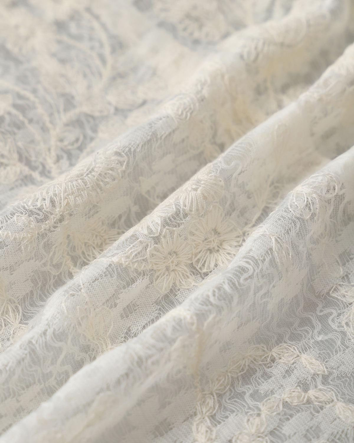 White Jacquard Bell Sleeve Button Blouse Product Image