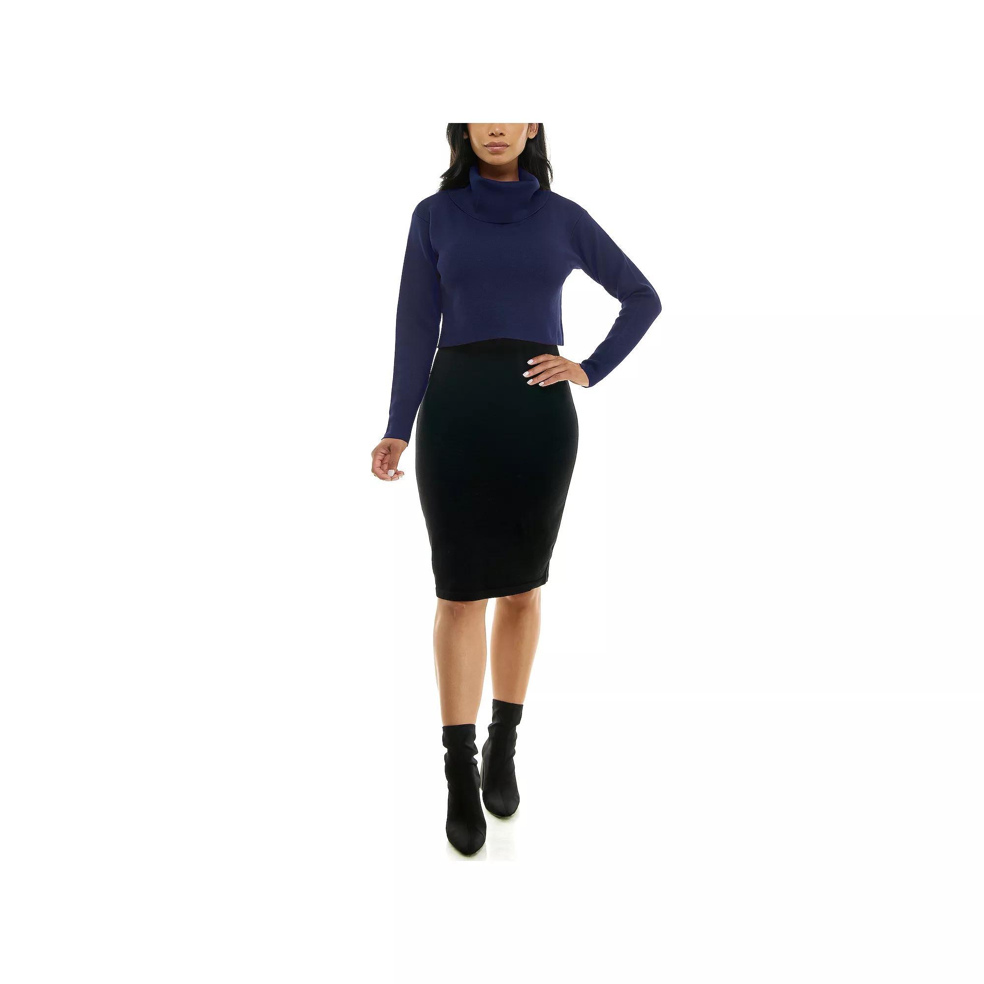 Women's Nina Leonard Colorblock Cowl Neck Sweater Dress, Size: Medium, Black Navy Product Image