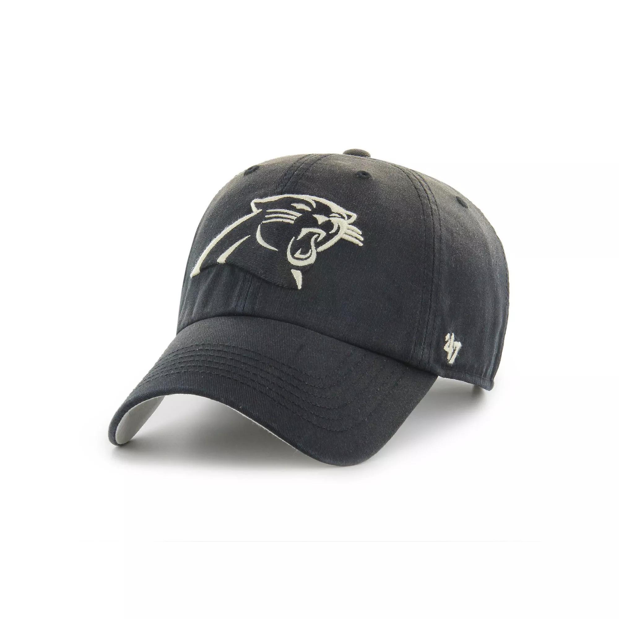 Men's '47  Black Carolina Panthers Dusted Relaxed Clean Up Adjustable Hat Product Image