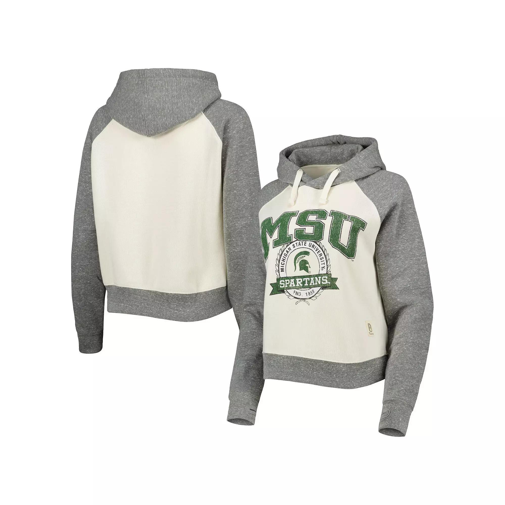 Women's Pressbox Cream/Heather Gray Michigan State Spartans Cody Tri-Bend Raglan Pullover Hoodie, Size: Large, White Product Image