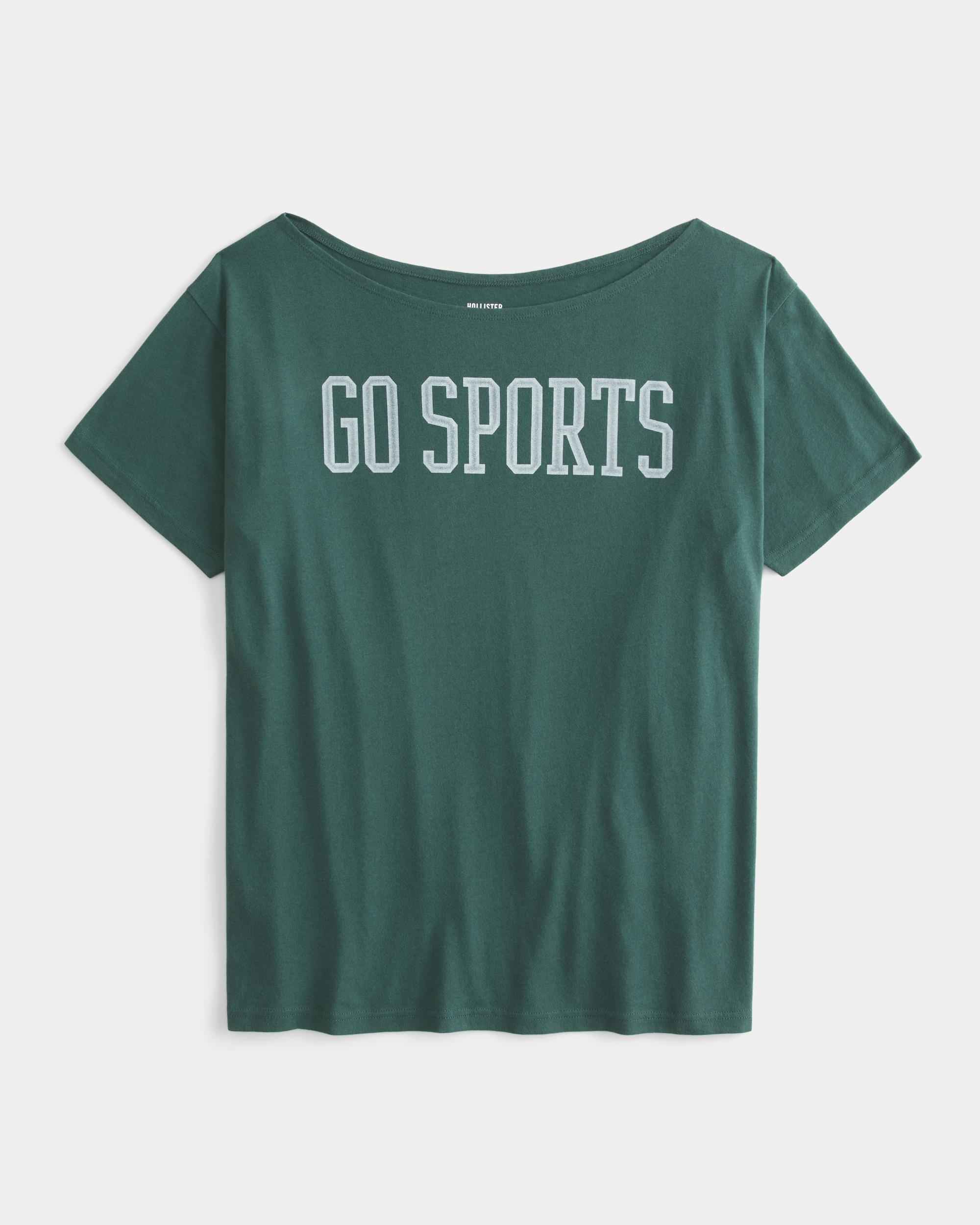 Oversized Off-the-Shoulder Go Sports Graphic Tee Product Image