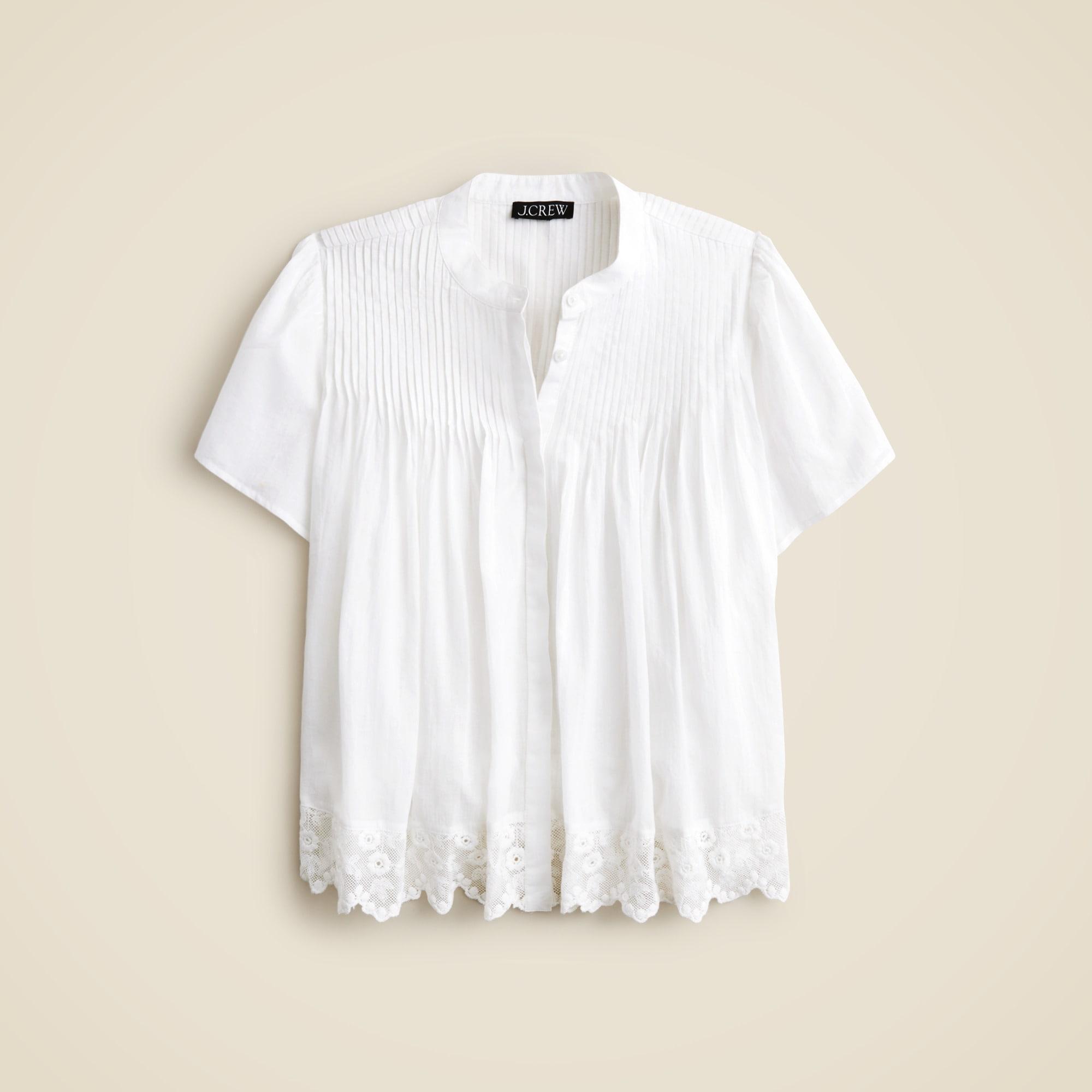 Lace-trim pintuck top in cotton voile Product Image