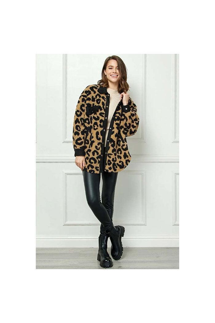 Leopard Sherpa Contrast Shacket Product Image