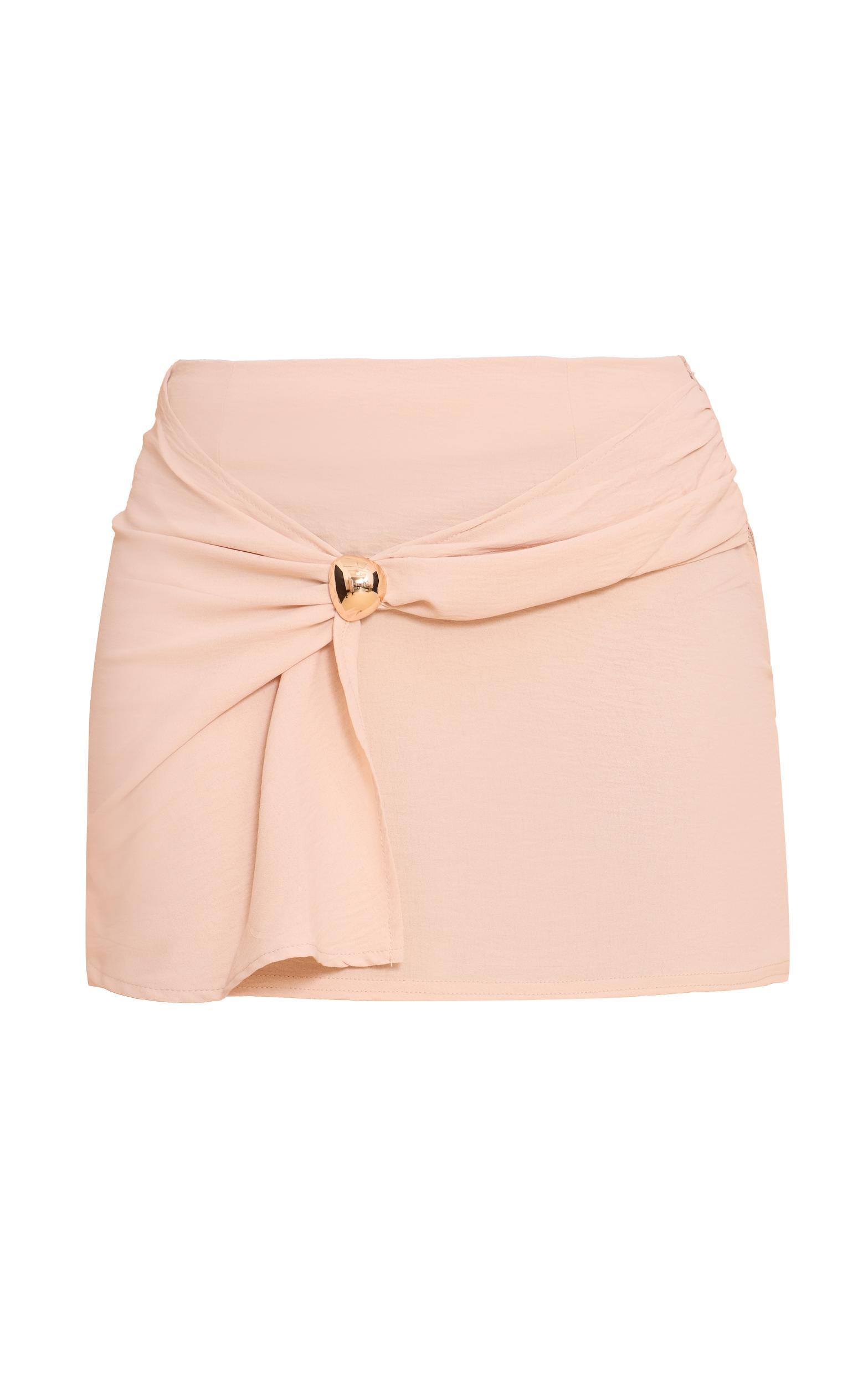  Cream Chiffon Wrap Trim Detail Mini Skirt Product Image