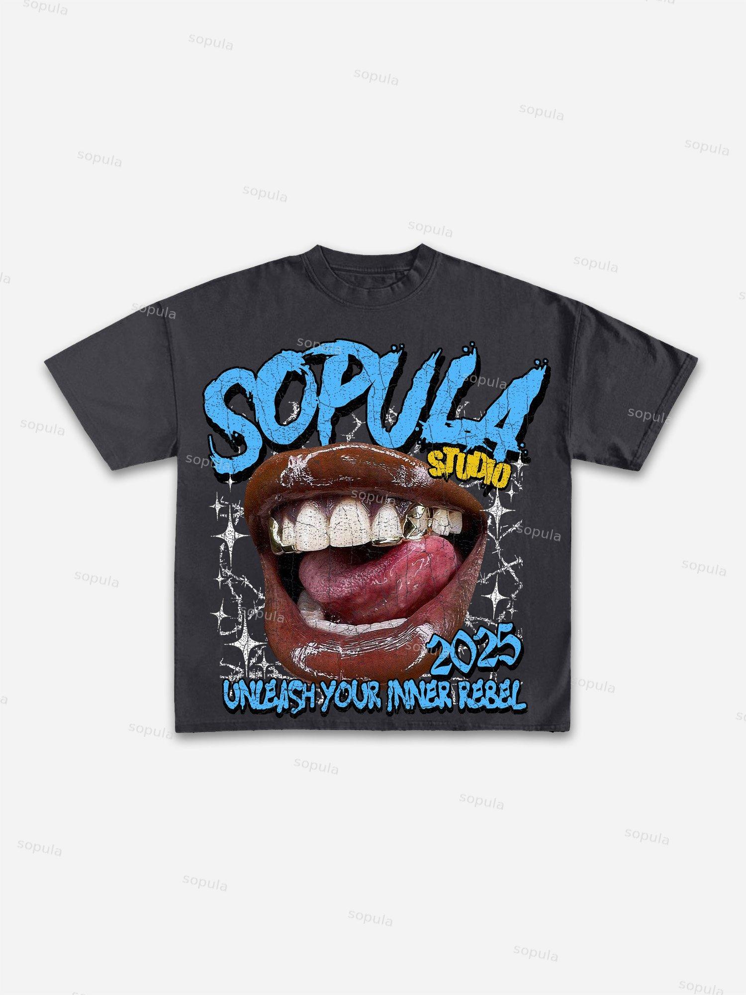 Sopula Lip Print Cotton T-shirt Product Image