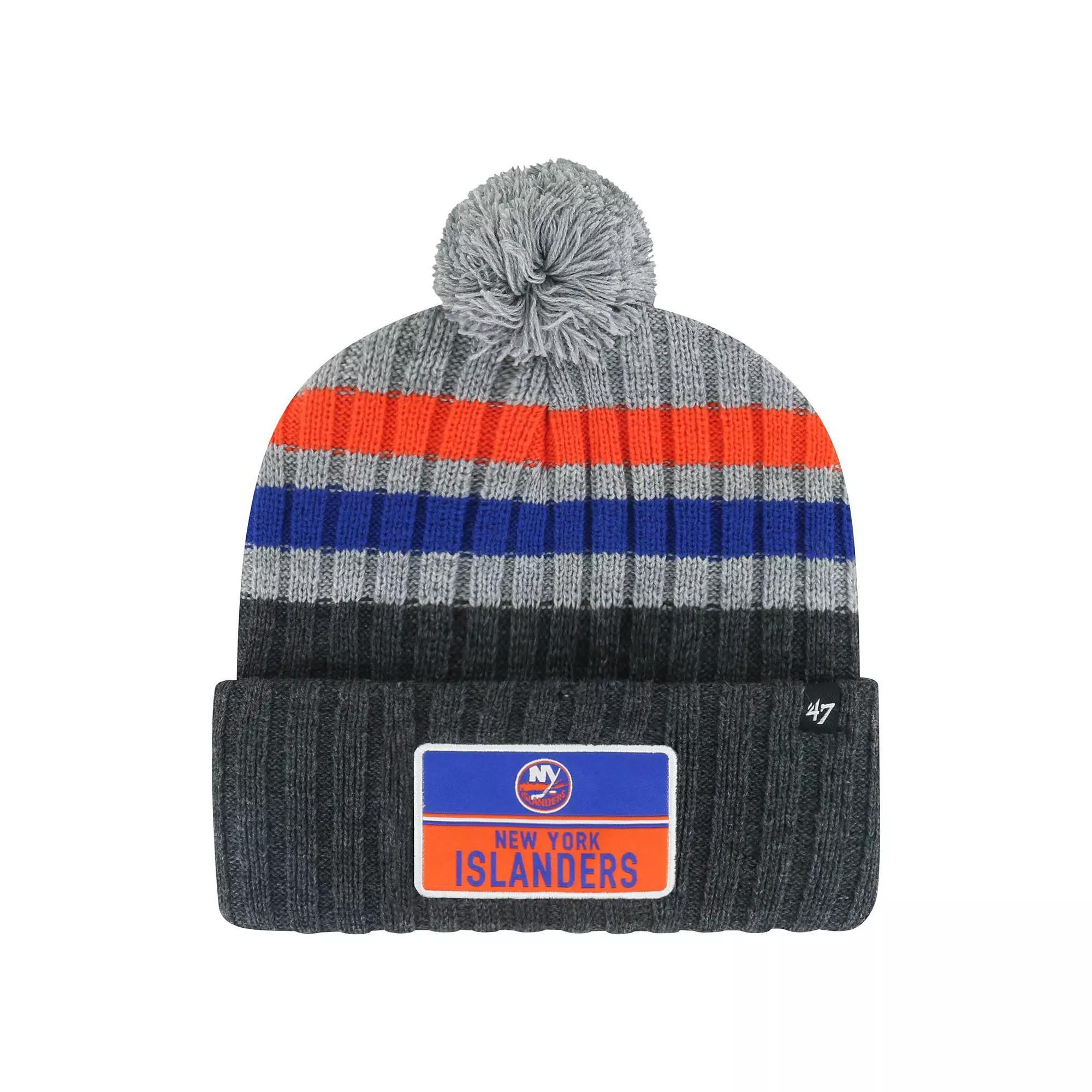 Men's '47 Gray New York Islanders Stack Patch Cuffed Knit Hat with Pom, Isl Grey Product Image