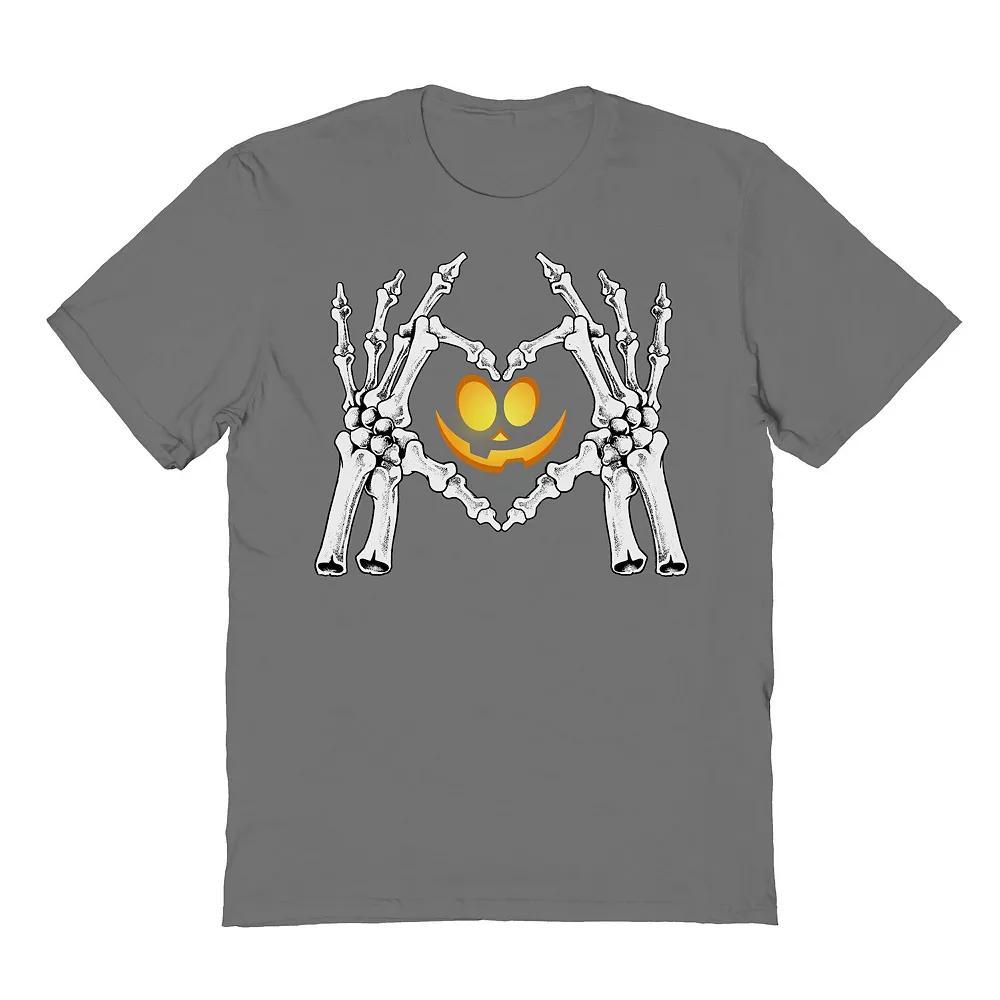 Men's Skeleton Heart Hands Halloween Graphic Tee, Size: XL, Grey Product Image