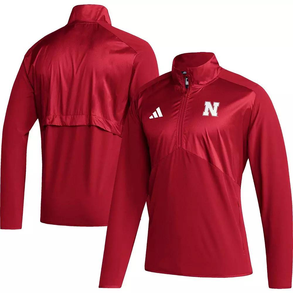 Men's adidas Scarlet Nebraska Huskers Sideline AEROREADY Raglan Sleeve Quarter-Zip Jacket,  Product Image