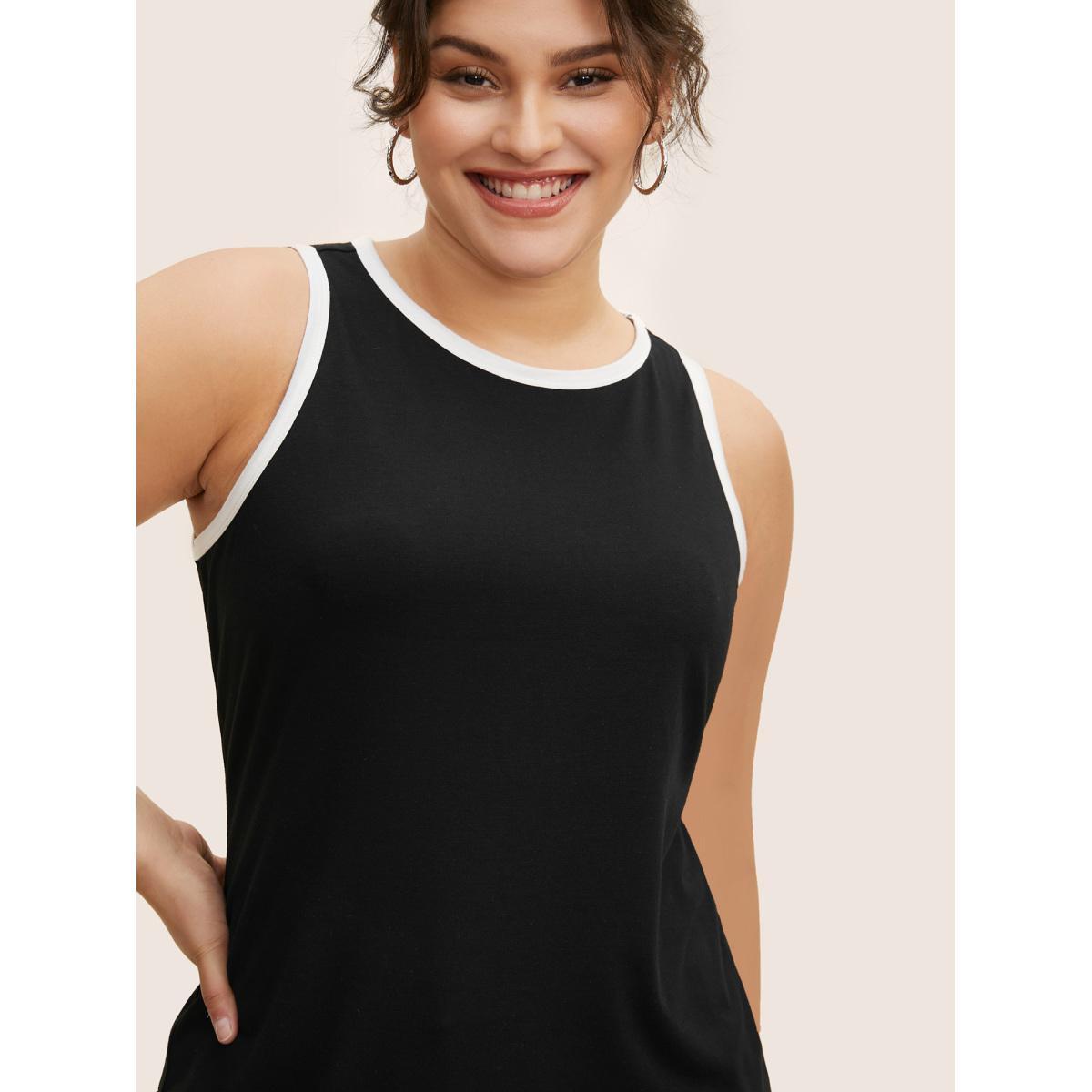 Plus Size Round Neck Contrast Trim Tank Top Women Black Casual Contrast Round Neck Everyday Tank Tops Camis BloomChic 22-24/3X Product Image