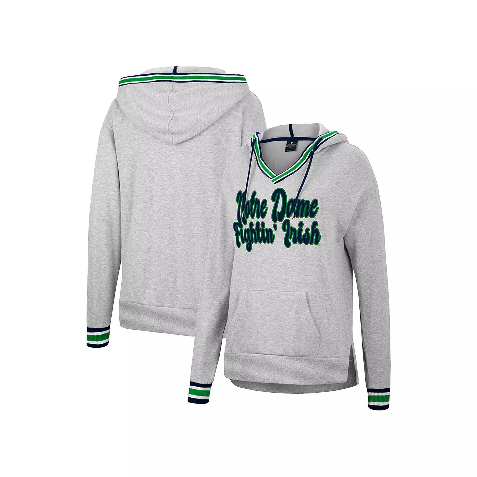 Women's Colosseum Heathered Gray Notre Dame Fighting Irish Andy V-Neck Pullover Hoodie, Size: Small, Grey Product Image