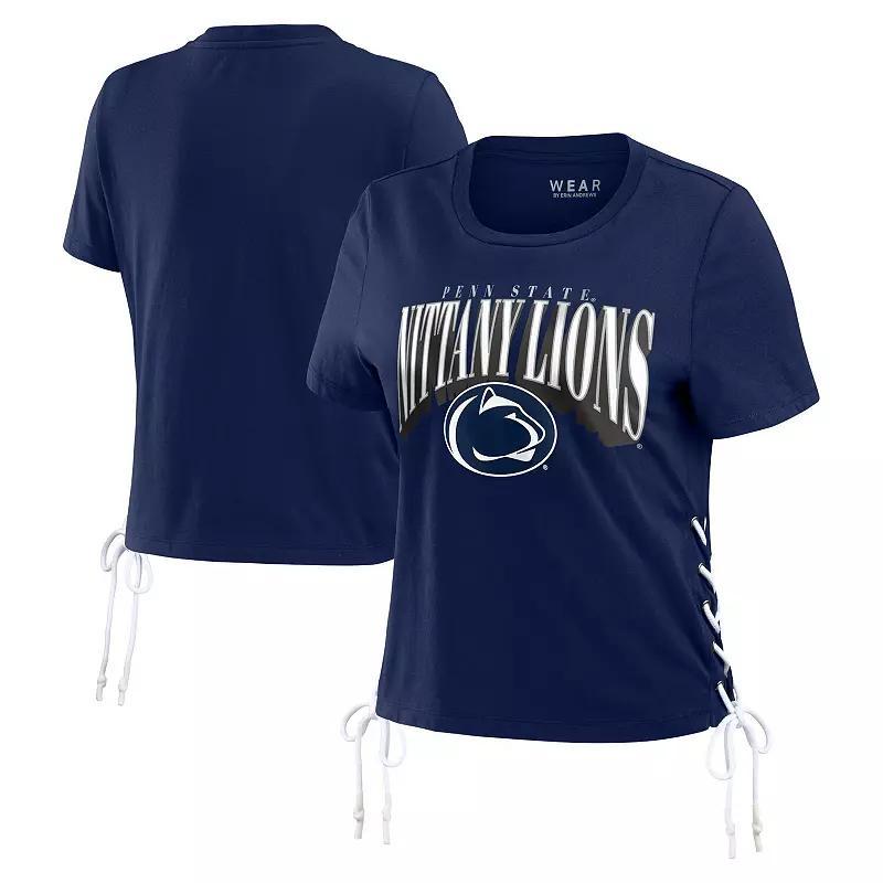 Women's WEAR by Erin Andrews Navy Penn State Nittany Lions Side Lace-Up Modest Crop T-Shirt, Size: Small, Blue Product Image