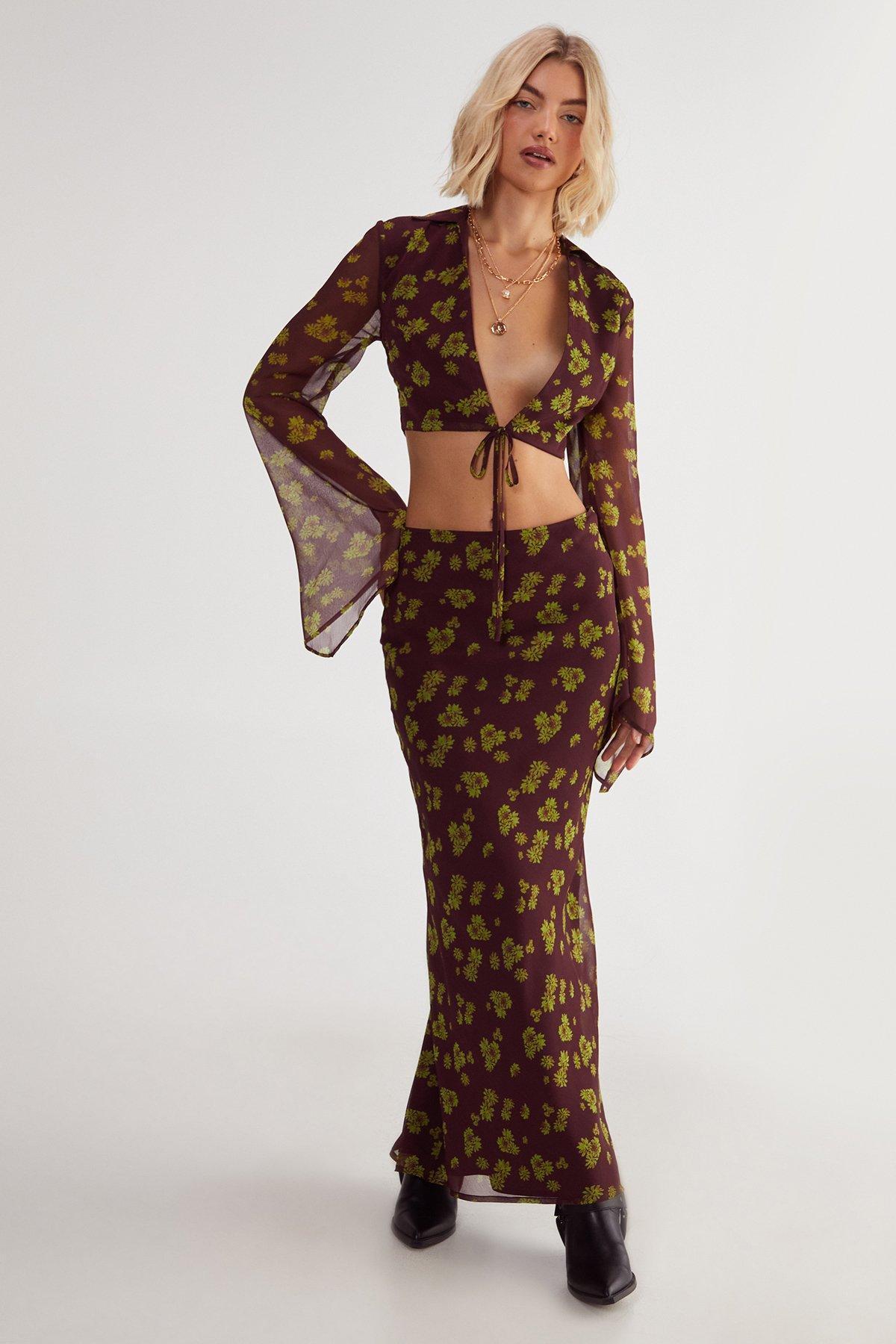 Ditsy Crinkle Chiffon Bias Maxi Skirt Product Image