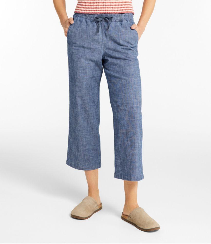 Women's Lakewashed Pull-On Chinos, Mid-Rise Wide-Leg Crop Chambray Product Image