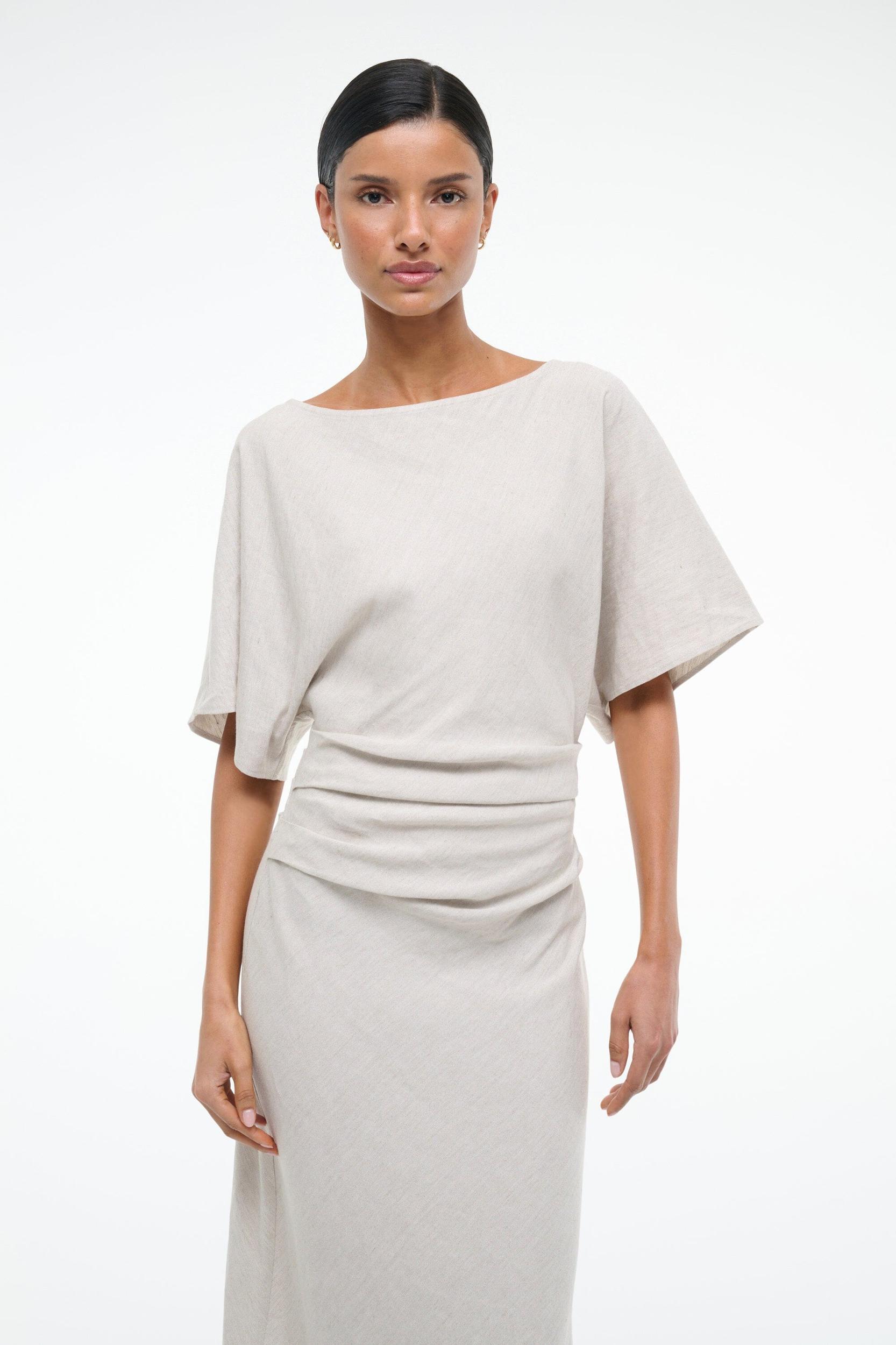 AMELIE LINEN MIDI DRESS | NATURAL Product Image