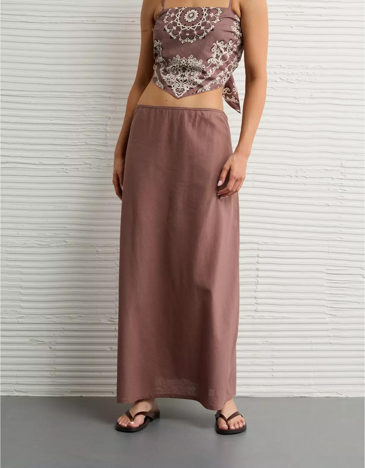 AE High-Waisted Linen-Blend Maxi Skirt Product Image