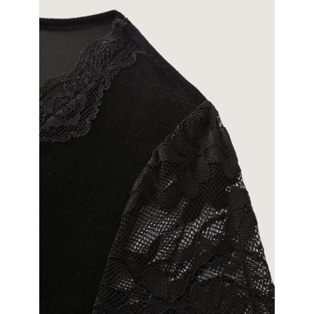 Plus Size Velvet Sheer Floral Lace Midi Dress Black Women Romantic Patchwork Deep V-neck Long Sleeve Curvy BloomChic 28/5X Product Image