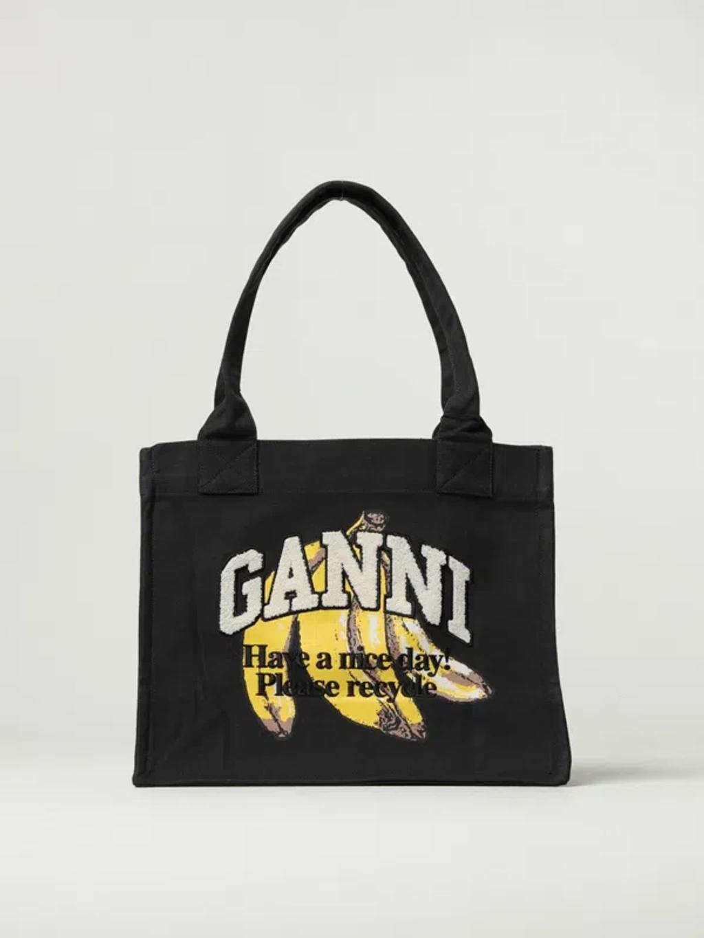 GANNI Banana Print Large Tote Bag In Black Product Image