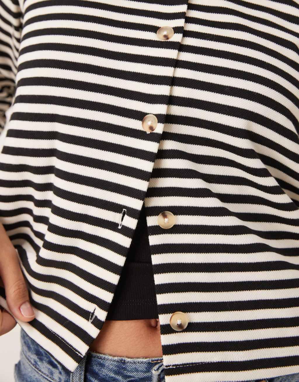 VILA button up cardigan in black and white stripe Product Image