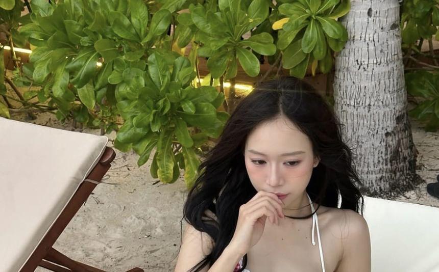 Set: Halter Plaid Ruffle Bikini Top + Bottom Product Image