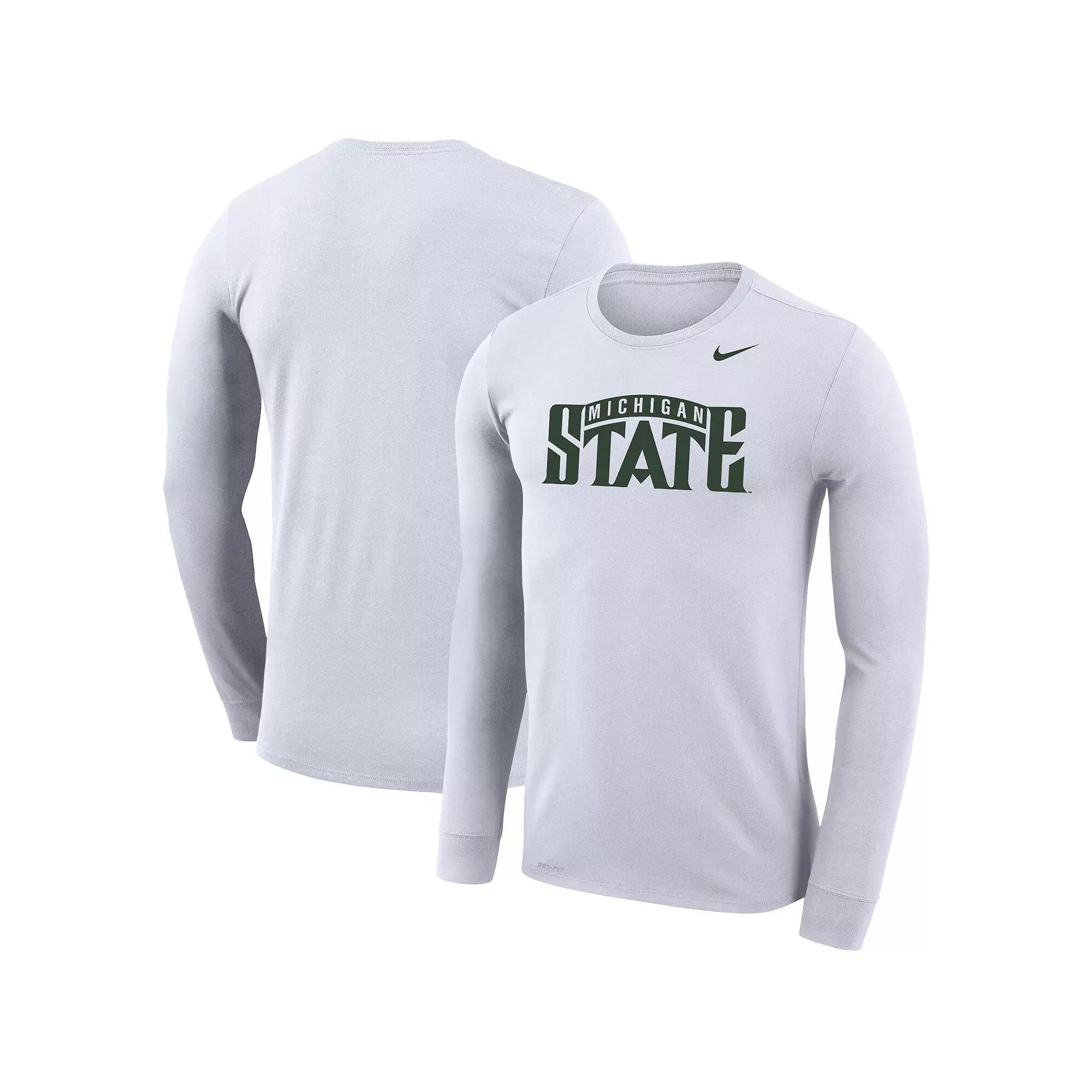 Men's Nike White Michigan State Spartans School Wordmark Logo Performance Legend Long Sleeve T-Shirt, Size: 2XL Product Image