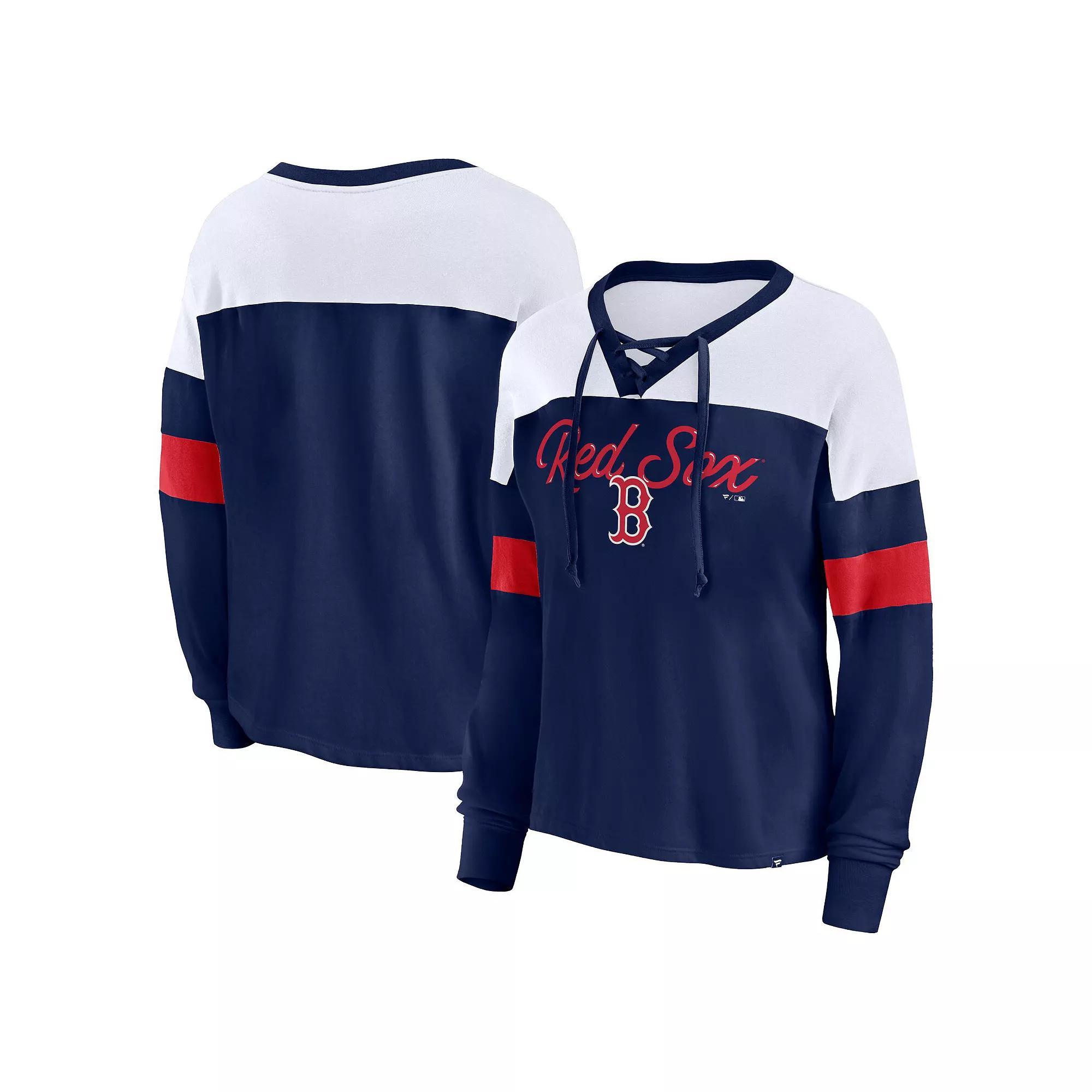 Women's Fanatics Branded Royal/White Chicago Cubs Even Match Lace-Up Long Sleeve V-Neck T-Shirt, Size: Small, Blue Product Image