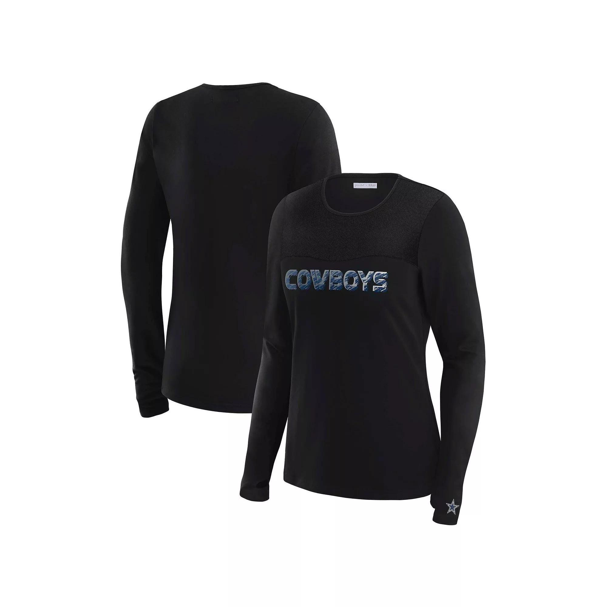 Women's WEAR by Erin Andrews x Gracie Hunt Black Cleveland Browns Mesh Panel Long Sleeve T-Shirt,  Product Image