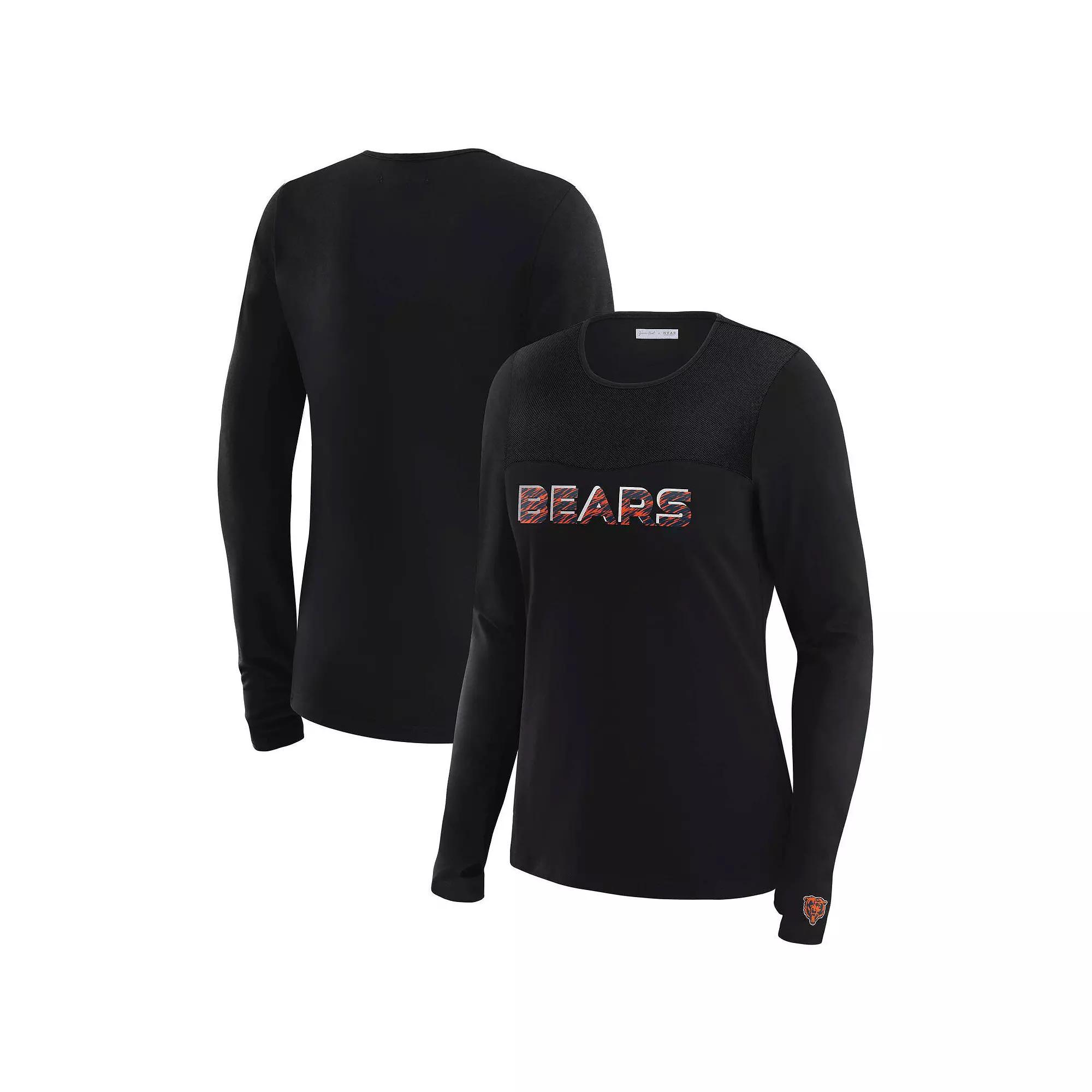 Women's WEAR by Erin Andrews x Gracie Hunt Black Cincinnati Bengals Mesh Panel Long Sleeve T-Shirt,  Product Image