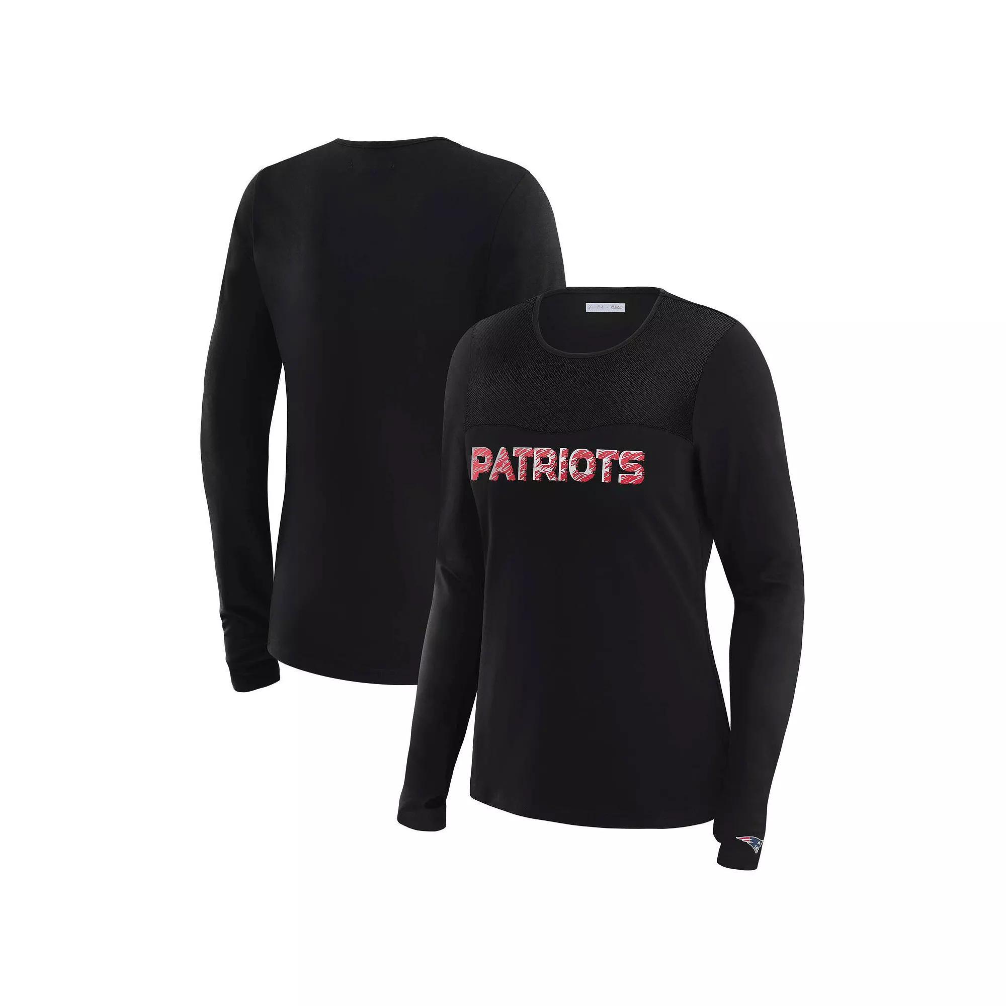 Women's WEAR by Erin Andrews x Gracie Hunt Black New England Patriots Mesh Panel Long Sleeve T-Shirt, Size: Medium Product Image