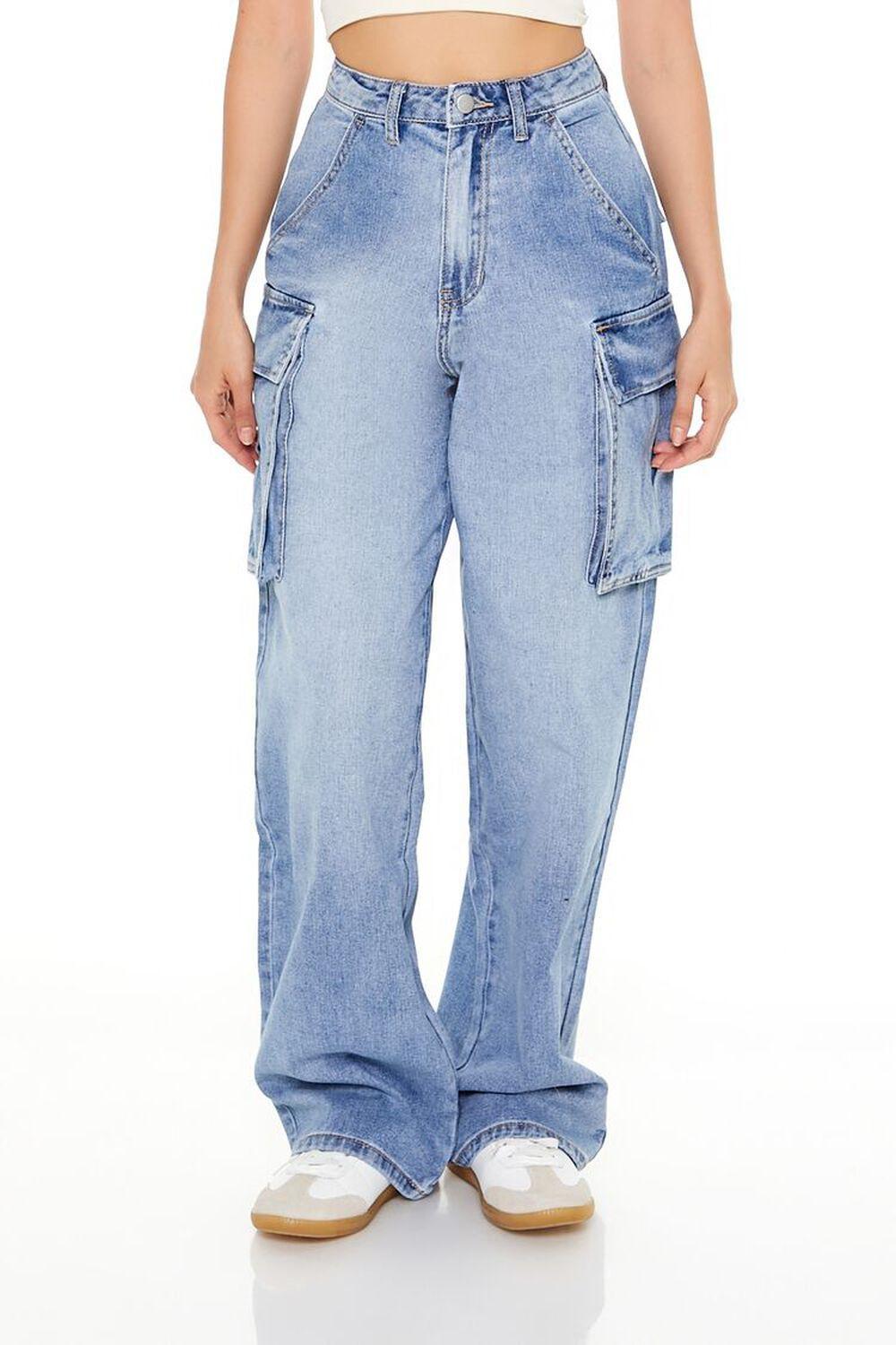 High-Rise Wide-Leg Cargo Jeans | Forever 21 Product Image