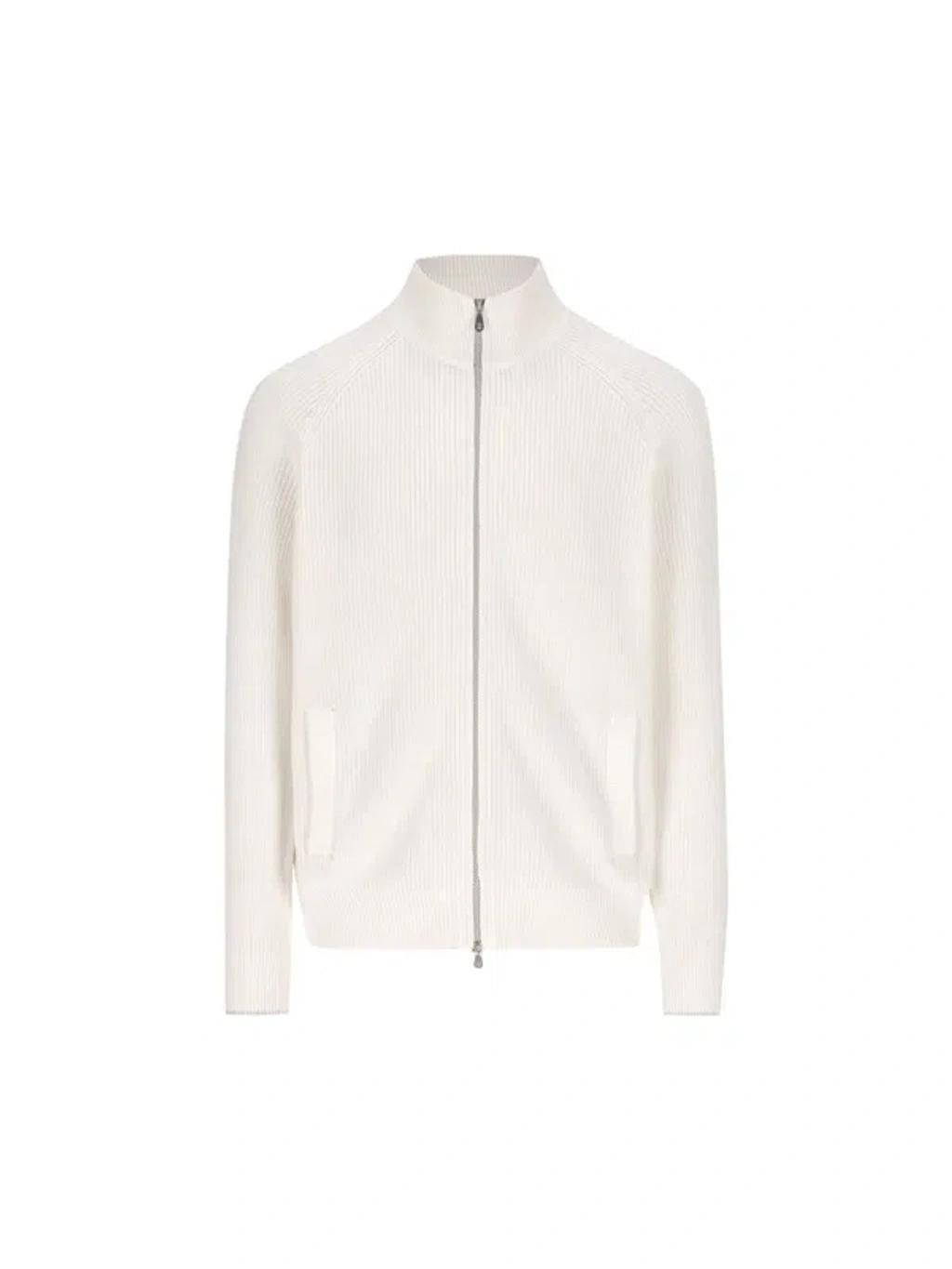 BRUNELLO CUCINELLI High Neck Knitted Zip In Panama+fog Product Image