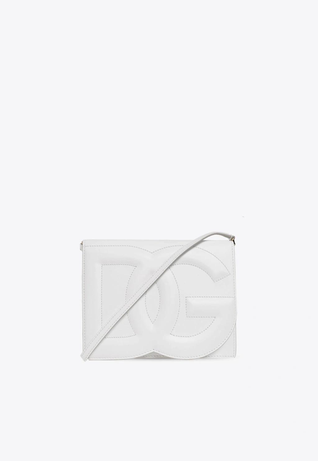 DOLCE & GABBANA 3d-effect Logo Leather Crossbody Bag In White Product Image