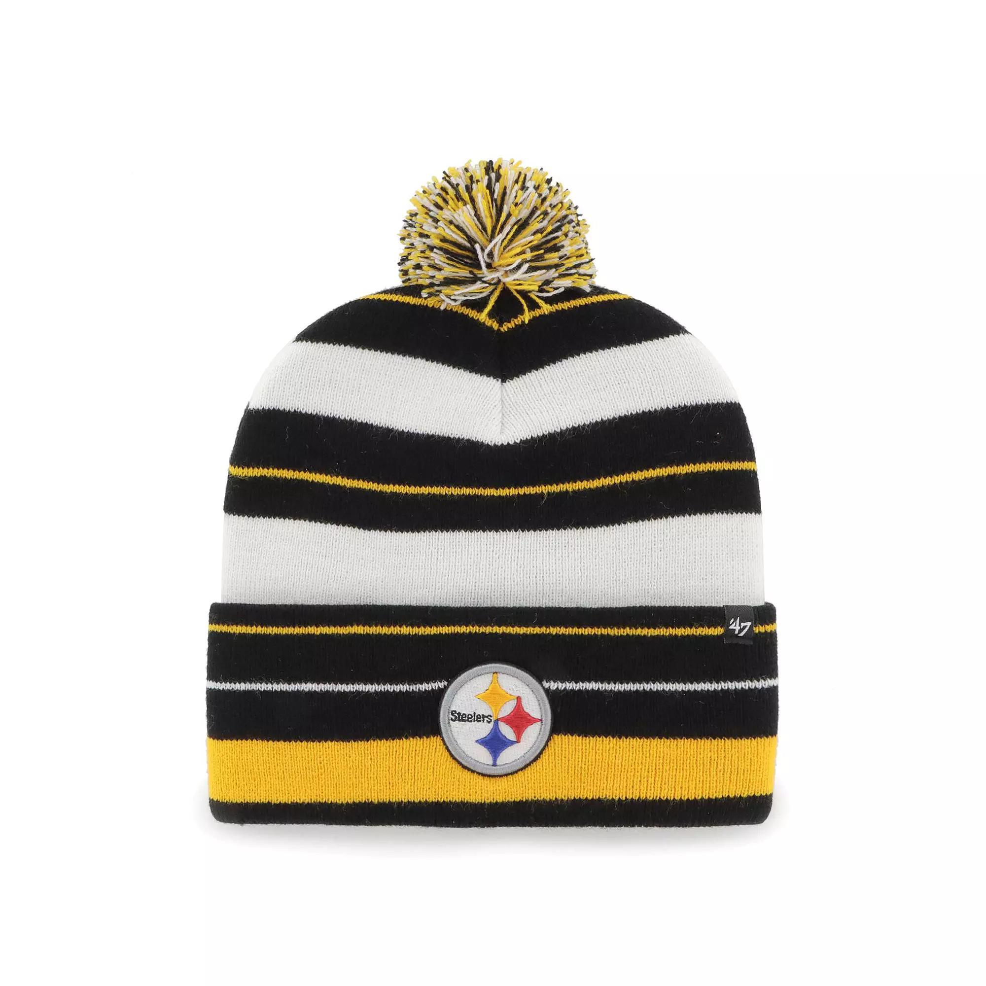 Women's '47 Black Pittsburgh Steelers Powerline Cuffed Knit Hat with Pom Product Image