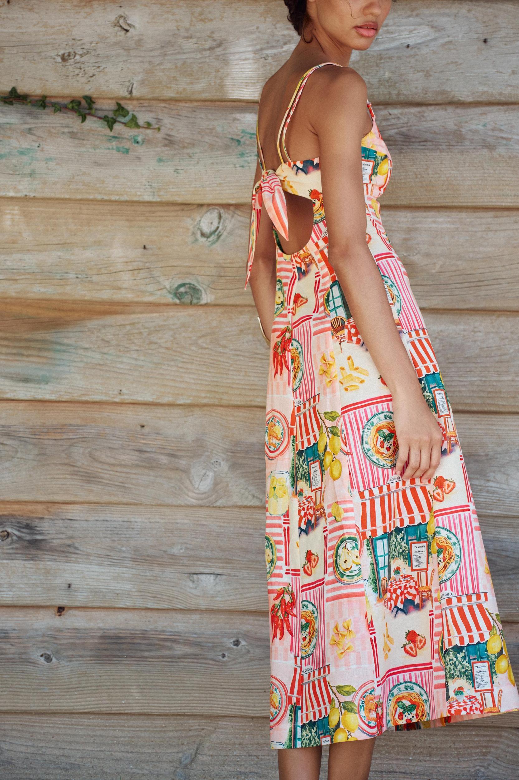PATCHWORK PRINT LINEN MIDI DRESS Product Image